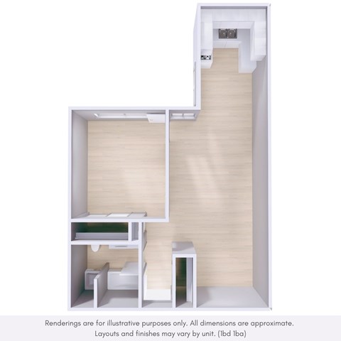 Floor plan for 1 bed, 1 bath, 720 sqft